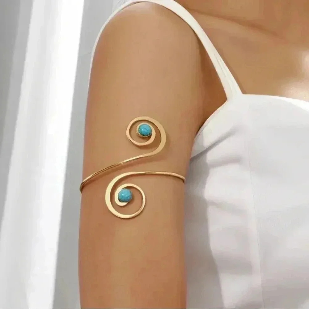 Boho armband. Turquoise arm ring bangle bracelet for daily wear adjustment